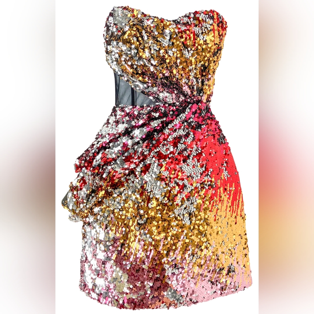 Sz 36(4) NWT $3450 Halpern Sequin Strapless Dress in Multicolor